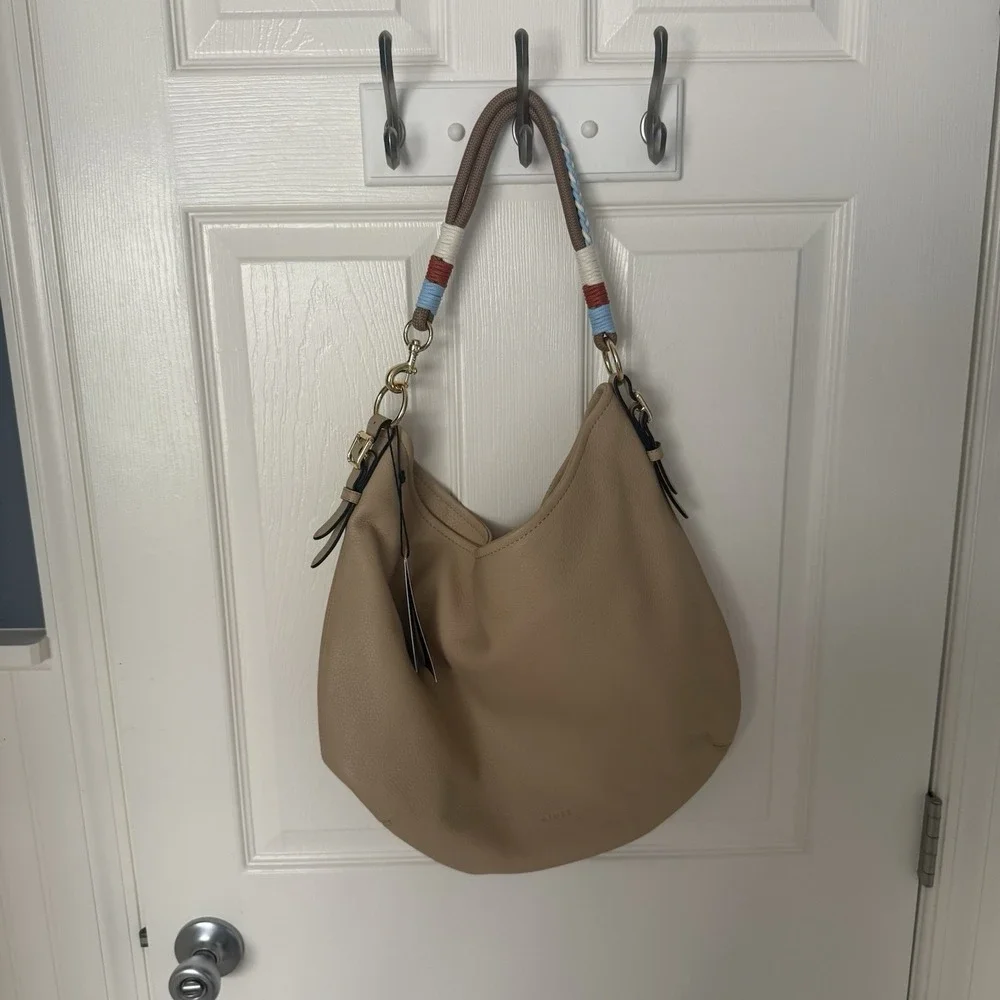 Aimee Kestenberg Highline Crescent Hobo Bag Purse Driftwood Tan Leather Rope